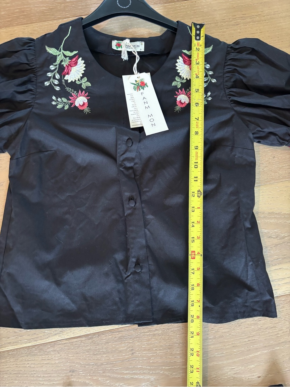 Fanm Mon Niger Set Midi Skirt & Blouse Embroidered Black Puff Sleeve Small NWT - Picture 12 of 14